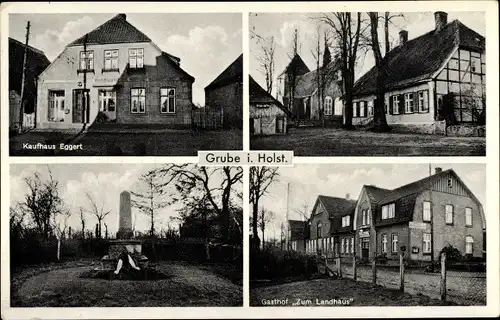 Ak Grube in Ostholstein, Kaufhaus Eggert, Kriegerdenkmal, Gasthof Zum Landhaus, Kirche