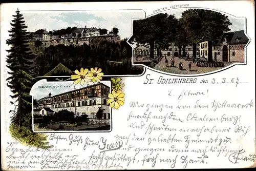Litho Ottrott Elsass Bas Rhin, St. Odilienberg Kloster, Panorama, Klosterhof, Ostseite