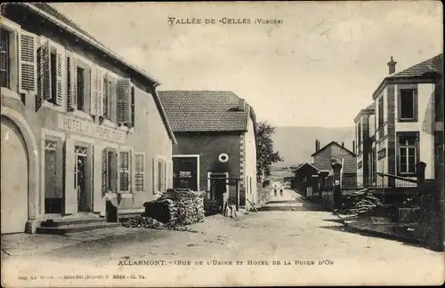 Ak Allarmont Vosges, Rue de l'Usine et Hotel de la Poire d'Or