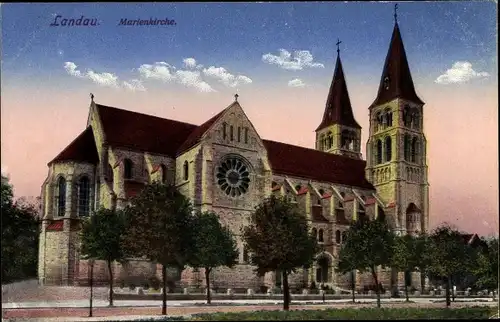 Ak Landau in der Pfalz, Marienkirche, Straßenansicht