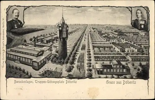Ak Dallgow Döberitz im Havelland, Truppenübungsplatz u. Barackenlager, Turm, Wilhelm II.