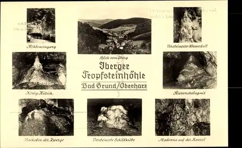 Ak Bad Grund im Harz, Iberger Tropfsteinhöhle, König Hübich, Riesenstalagmit, Madonna a. d. Kanzel