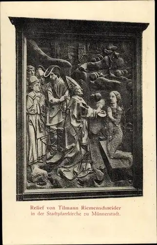 Ak Münnerstadt in Unterfranken Bayern, Relief in der Stadtpfarrkirche von Tillmann Riemenschneider