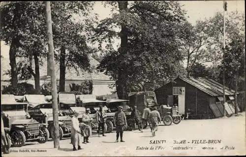 Ak Ville le Brun Sainte Mesme Yvelines, voitures, soldats francais, entree