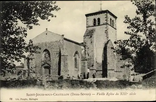 Ak Saint Jouin sous Chatillon Deux Sèvres, Vieille Eglise du XIIIe siecle