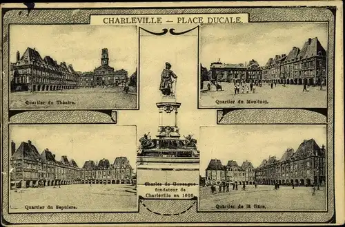 Ak Charleville Mézières Ardennes, Quartier du Théâtre, Quartier du Moulinet, Quartier de la Gare