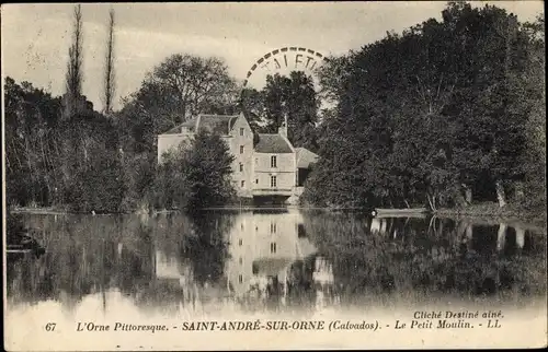 Ak Saint André de Fontenay Calvados, Le Petit Moulin, vue prise de l'eau