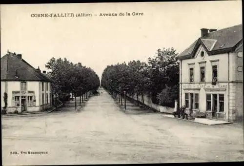 Ak Cosne d'Allier Allier, Avenue de la Gare, Restaurant Vincent, Hotel et Café de la Gare