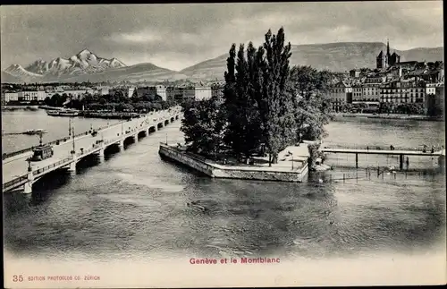 Ak Genève Genf Stadt, Stadtpanorama, Montblanc