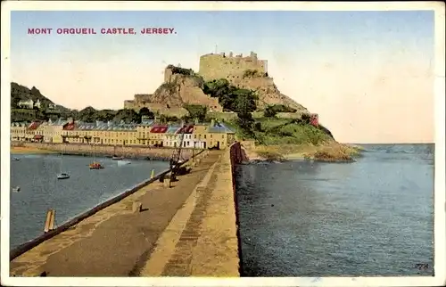 Ak Jersey Kanalinseln, Mont Orgueil Castle, Ort