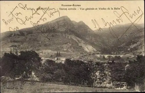 Ak Annot Alpes de Haute Provence, Vue Generale, Viaduc de la Beite