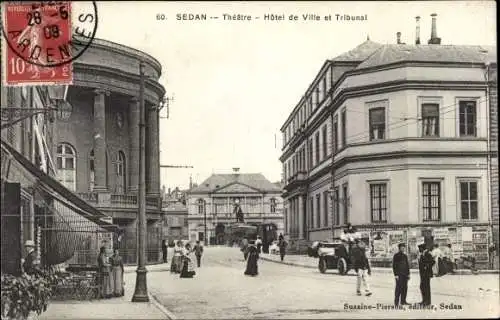 Ak Sedan Ardennes, Théâtre, Hôtel de Ville et Tribunal