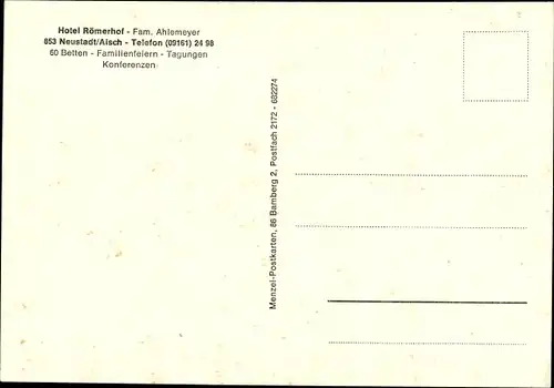 Ak Neustadt an der Aisch Mittelfranken, Hotel Römerhof, Außen- u. Innenansichten