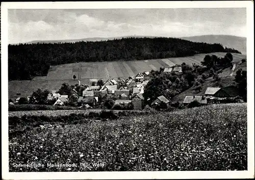 Ak Mankenbach Königsee Rottenbach in Thüringen, Panorama vom Ort, Blumenwiese, Wald, Felder