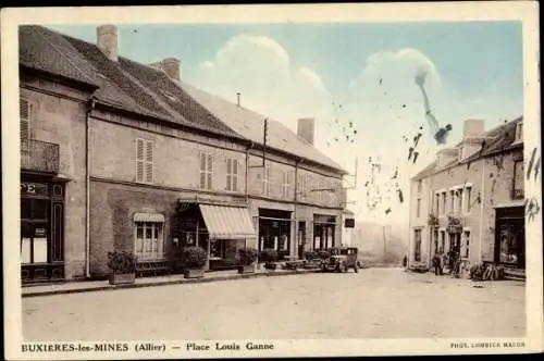 Ak Buxières les Mines Allier, Place Louis Ganne, voiture