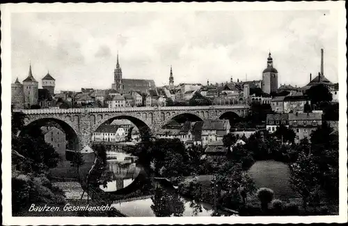 Ak Bautzen in der Lausitz, Gesamtansicht, Brücke