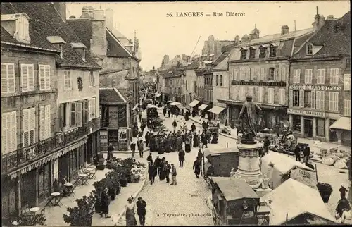 Ak Langres Haute Marne, Rue Diderot, Marché