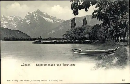 Ak Weesen Kt. St. Gallen Schweiz, Seepromenade und Rautispitz