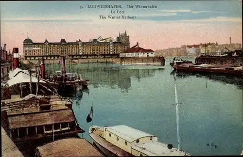 Ak Ludwigshafen am Rhein Rheinland Pfalz, Winterhafen, Blick von der Anlegestelle aus