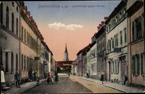 Ak Germersheim in Rheinland Pfalz, Lilienstraße gegen Kirche