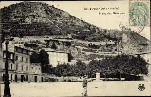 Ak Tournon Ardèche, Place des Graviers