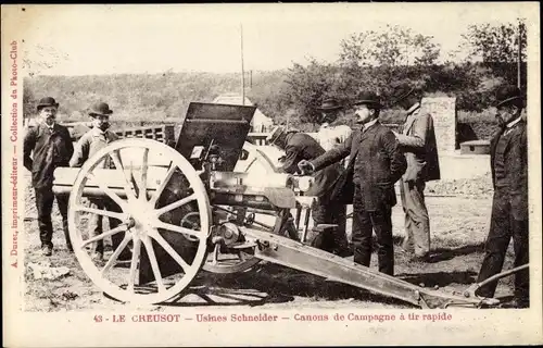 Ak Le Creusot Saône et Loire, Usines Schneider, Canons de Campagne a tir rapide