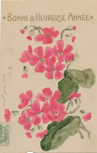 Zelluloid Ak Glückwunsch Neujahr, Blumen