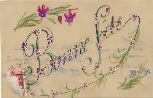 Zelluloid Ak Glückwunsch, Blumen, Fuchsia, Vergissmeinicht