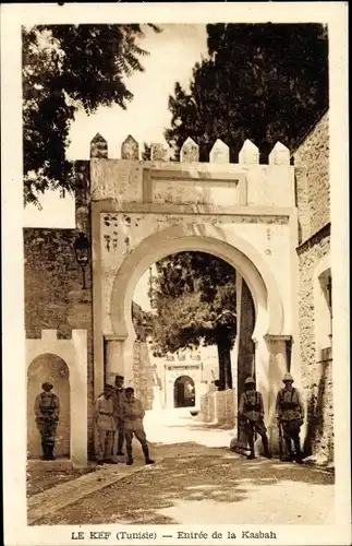 Ak Le Kef Tunesien, Entrée de la Kasbah, Soldaten, Tor
