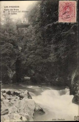 Ak Val d’Aran Lleida Katalonien Spanien, El Puente del Abismo de Clèdes, Stromschnelle