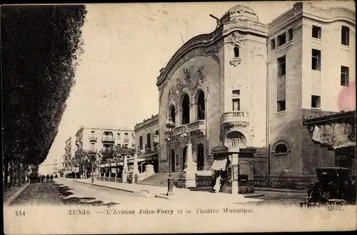 Ak Tunis Tunesien, L'Avenue Jules Ferry, Theatre Municipal