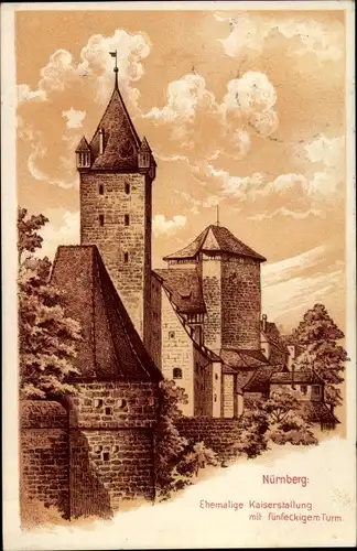Künstler Ak Nürnberg in Mittelfranken Bayern, Ehemalige Kaiserstallung mit fünfeckigen Turm