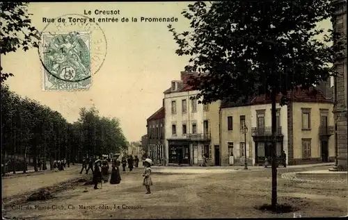Ak Le Creusot Saône et Loire, Rue de Torcy, Entree de la Promenade