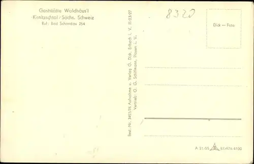 Ak Bad Schandau an der Elbe, Blick auf die Gaststätte Waldhäusl im Kirnitzschtal
