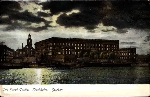 Mondschein Ak Stockholm Schweden, Blick auf das königliche Schloss
