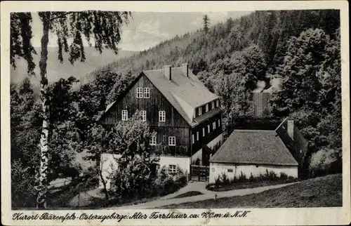 Ak Bärenfels Altenberg im Erzgebirge, Blick auf altes Forsthaus, Wald