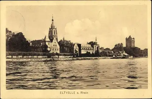 Ak Eltville am Rhein Hessen, Blick übers Wasser zur Stadt, Kirche