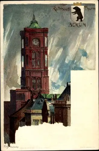 Künstler Wappen Litho Kley, Heinrich, Berlin, Rotes Rathaus, Turm