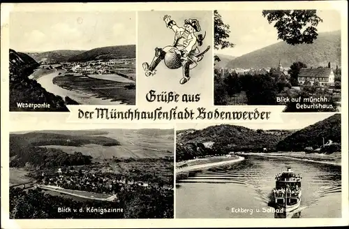 Ak Bodenwerder in Niedersachsen, Weserpartie, Blick auf Ort mit Umgebung, Münchhausens Geburtshaus