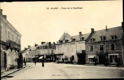 Ak Jaligny Allier, Place de la Republique, Hotel du Progres