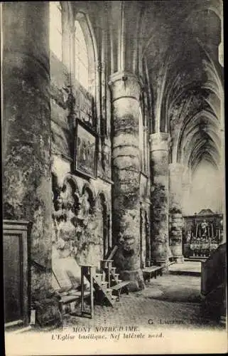 Ak Mont Notre Dame Aisne, L'Eglise basilique, Nef latéral nord