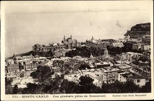 Ak Monte Carlo Monaco, Vue generale prise de Beausoleil
