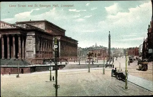 Ak Liverpool North West England, Lime Street and St. Georges Hall