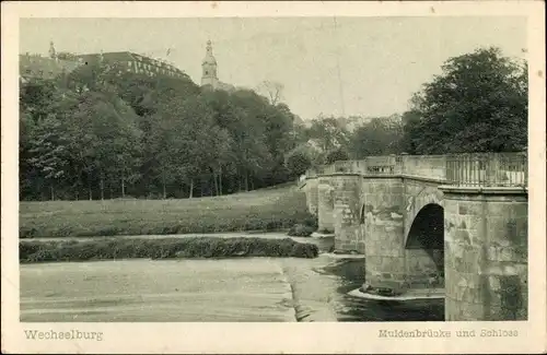 Ak Wechselburg in Sachsen, Muldenbrücke und Schloss