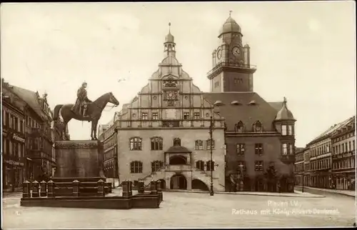 Ak Plauen im Vogtland, Rathaus, König Albert Denkmal