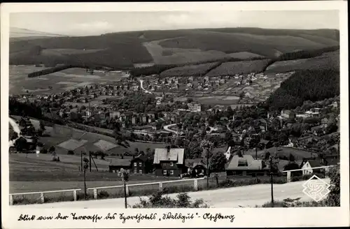 Ak Aschberg Klingenthal im Vogtland Sachsen, Blick von der Terrasse des Sporthotels Waldgut