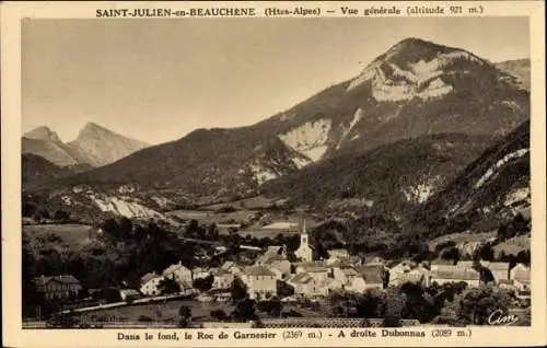 Ak Saint Julien en Beauchène Hautes-Alpes, Vue générale, Roc de Garnesier
