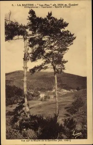 Ak La Bastide Lozère, Les Pins, Vue sur le Moure de la Gardilhe