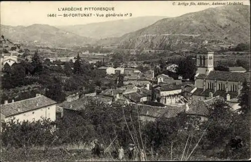 Ak St. Fortunat Ardèche, Vue Generale