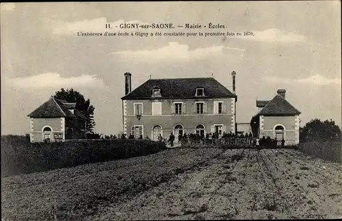 Ak Gigny sur Saone Saône et Loire, Mairie, Ecoles